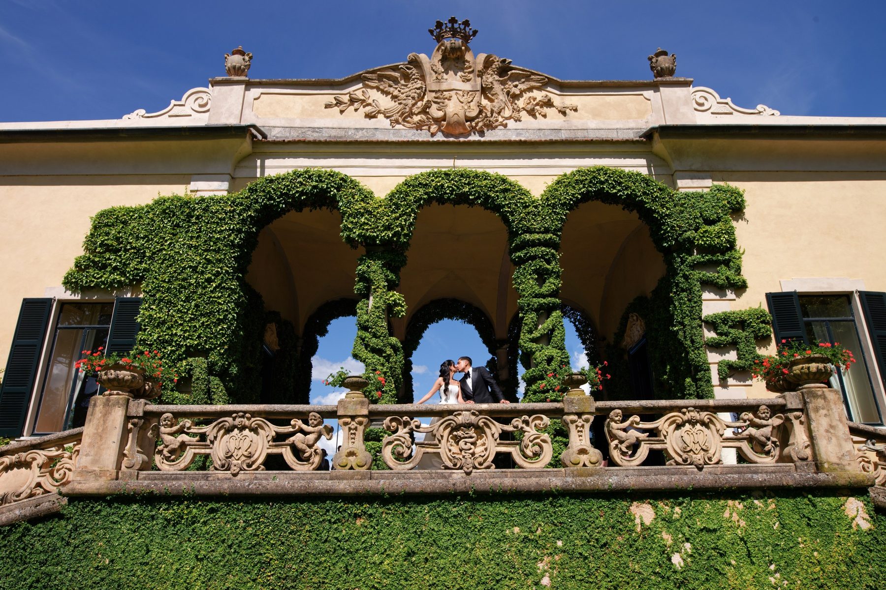 The villa garden arch on the shore of Lake Como